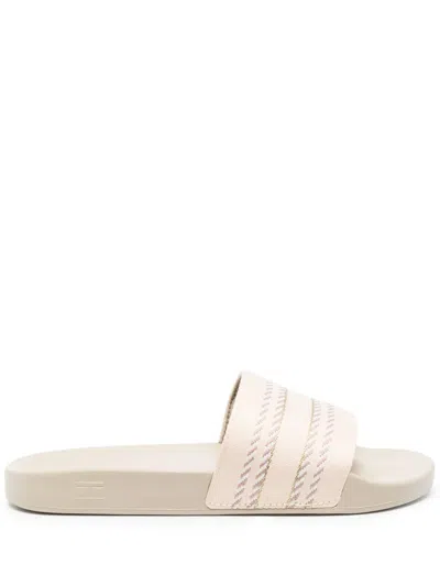 Tommy Hilfiger Embroidered-logo Stripe-detail Slides In Neutrals
