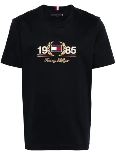 Tommy Hilfiger Embroidered-logo T-shirt In Blue