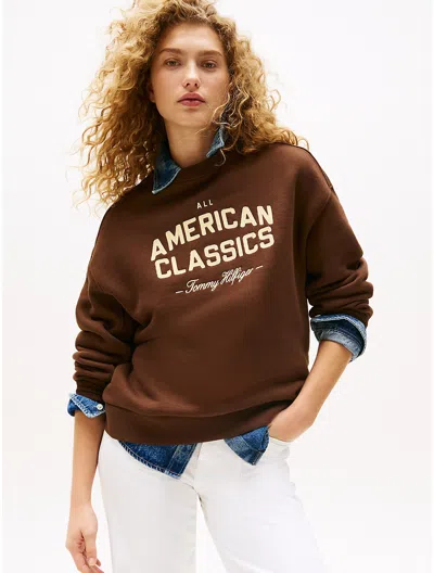 Tommy Hilfiger Embroidered Logo Varsity Sweatshirt In Brown