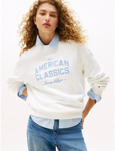 Tommy Hilfiger Embroidered Logo Varsity Sweatshirt In White