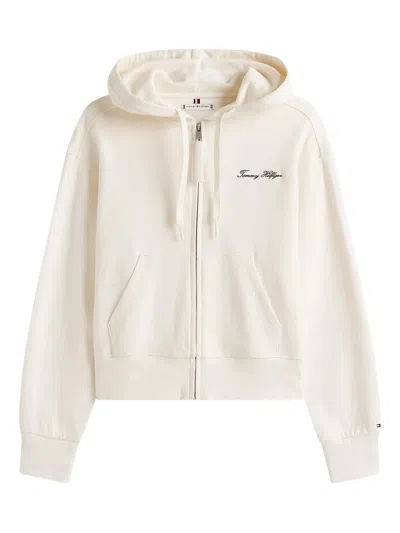 Tommy Hilfiger Embroidered-logo Zip-up Cardigan In White