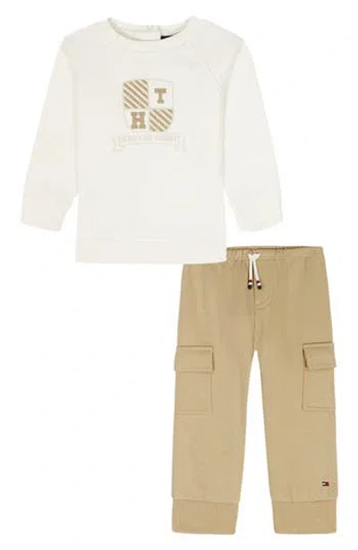 Tommy Hilfiger Kids'  Embroidered Long Sleeve T-shirt & Knit Joggers Set In White
