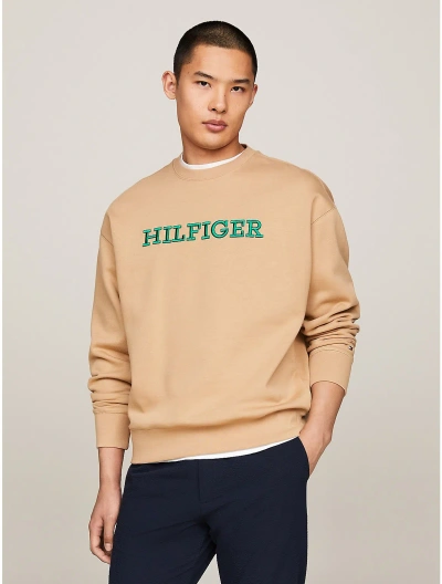 Tommy Hilfiger Embroidered Monotype Cotton Sweatshirt In Classic Khaki