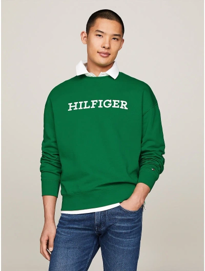 Tommy Hilfiger Embroidered Monotype Crewneck In Olympic Green