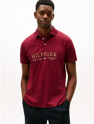 Tommy Hilfiger Embroidered Monotype Logo Interlock Polo In Red
