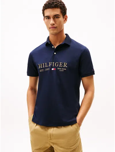 Tommy Hilfiger Embroidered Monotype Logo Interlock Polo In Blue
