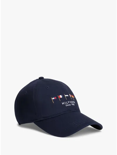 Tommy Hilfiger Embroidered Nautical Flag Baseball Cap In Black