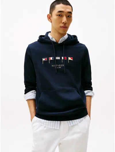 Tommy Hilfiger Embroidered Nautical Flag Hoodie In Navy