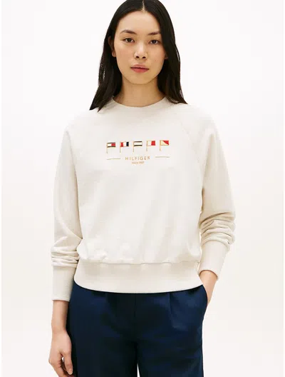 Tommy Hilfiger Embroidered Nautical Flag Sweatshirt In White