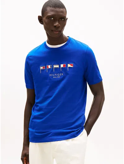 Tommy Hilfiger Embroidered Nautical Flag T In Wedge Blue