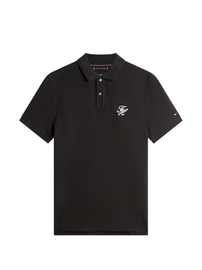 Tommy Hilfiger Embroidered Polo Shirt In Black
