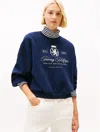 Tommy Hilfiger Embroidered Script Crest Logo Sweatshirt In Blue