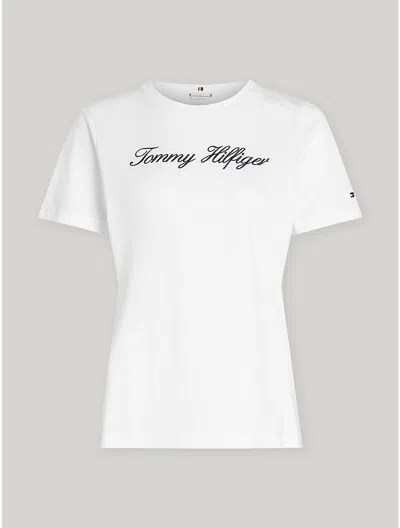 Tommy Hilfiger Embroidered Script Logo T In Ecru