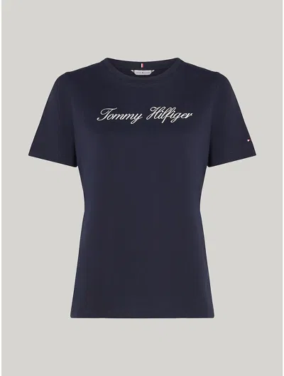 Tommy Hilfiger Embroidered Script Logo T In Navy