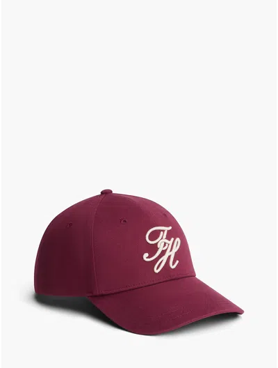 Tommy Hilfiger Embroidered Script Monogram Baseball Cap In Burgundy
