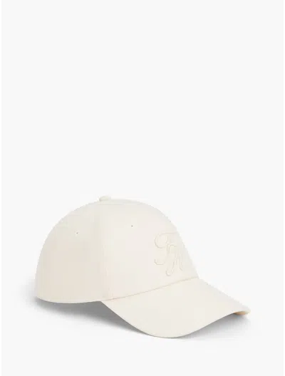 Tommy Hilfiger Embroidered Script Monogram Baseball Cap In Ivory