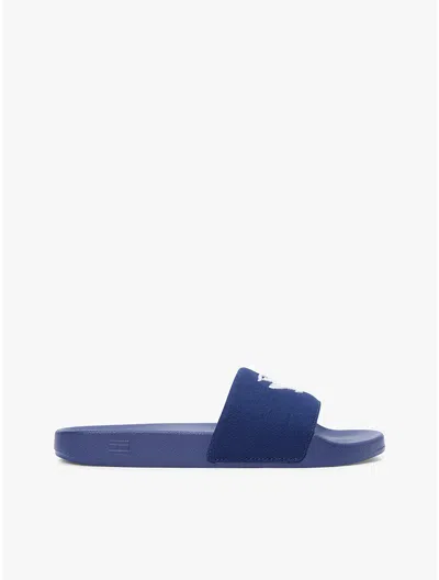 Tommy Hilfiger Embroidered Script Monogram Pool Slide In Blue
