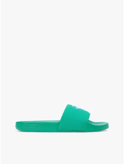 Tommy Hilfiger Embroidered Script Monogram Pool Slide In Green