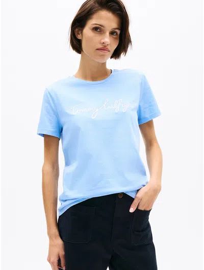 Tommy Hilfiger Embroidered Signature Crewneck T In Vessel Blue