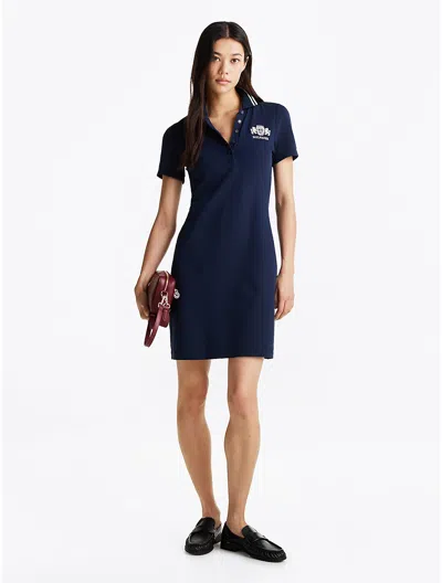 Tommy Hilfiger Embroidered Stretch Slim Fit Polo Dress In Dark Night Navy
