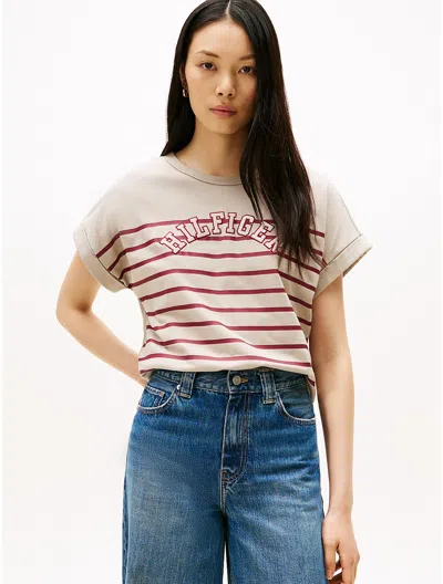 Tommy Hilfiger Embroidered Stripe T In Neutral
