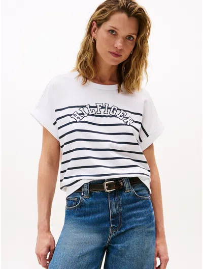 Tommy Hilfiger Embroidered Stripe T In White