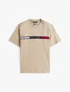 Shop Tommy Hilfiger Embroidered Textured Flag Logo T In Sandalwood