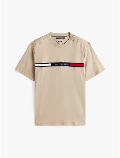 Tommy Hilfiger Embroidered Textured Flag Logo T In Sandalwood