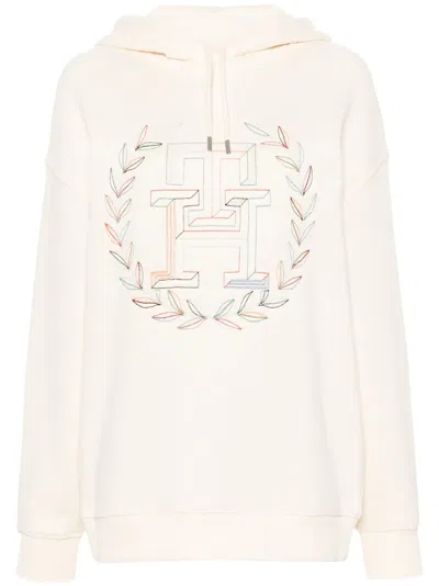 Tommy Hilfiger Embroidered Th Cotton Hoodie In Neutrals