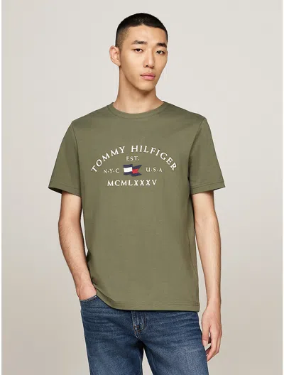 Tommy Hilfiger Embroidered Tommy Arch Logo T In Battle Green