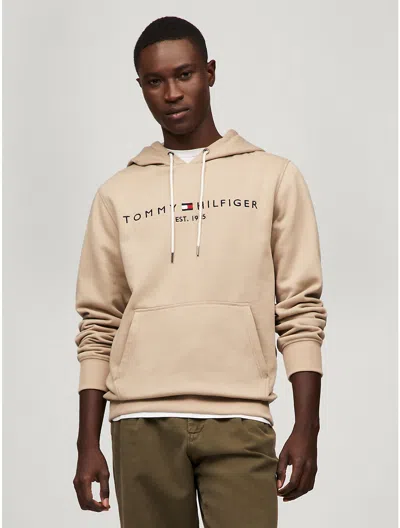 Tommy Hilfiger Embroidered Tommy Logo Hoodie In Beige