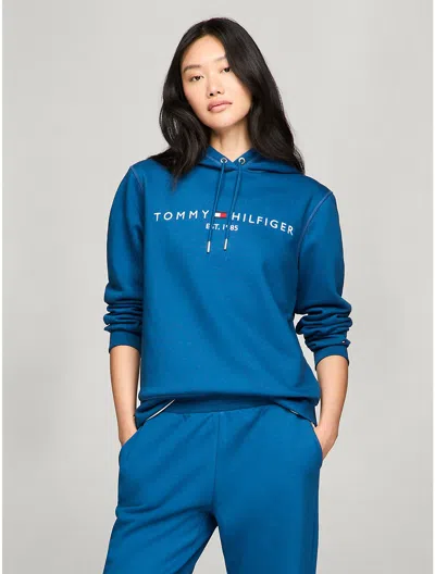 Tommy Hilfiger Embroidered Tommy Logo Hoodie In Cool Dip Blue