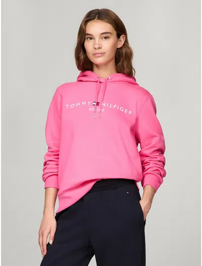 Tommy Hilfiger Embroidered Tommy Logo Hoodie In Fandango Pink