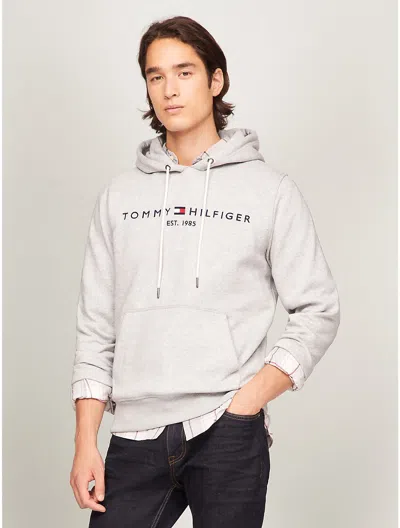 Tommy Hilfiger Embroidered Tommy Logo Hoodie In Grey Heather