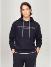 Tommy Hilfiger Embroidered Flag Logo Hoodie In Black In Navy