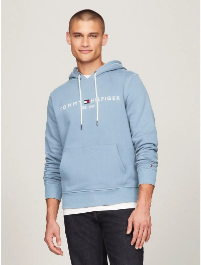 Tommy Hilfiger Embroidered Tommy Logo Hoodie In Vessel Blue