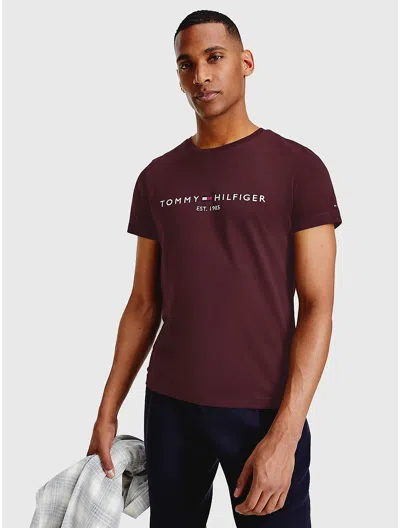 Tommy Hilfiger Embroidered Tommy Logo T In Deep Rouge