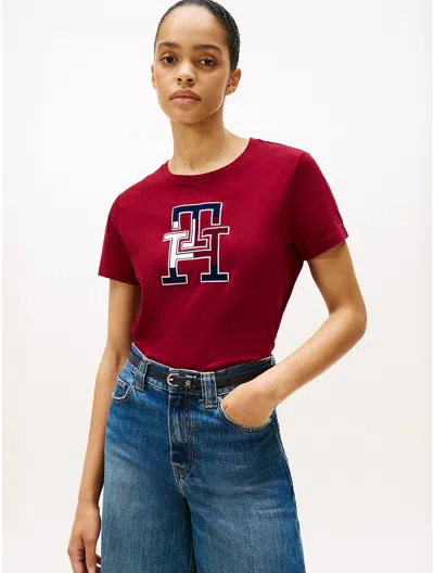 Tommy Hilfiger Embroidered Tricolor Logo T In Red