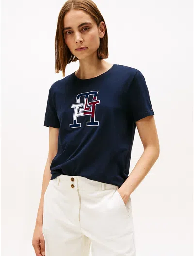 Tommy Hilfiger Embroidered Tricolor Logo T In Blue