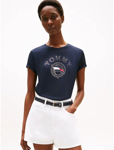 Tommy Hilfiger Embroidered Wavy Flag Logo T In Blue