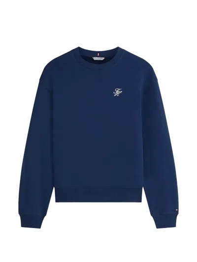 Tommy Hilfiger Embroidery Crew-neck Sweatshirt In Blue