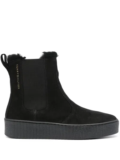 Tommy Hilfiger Essential Chelsea Suede Boots In Black