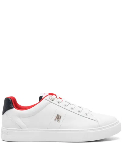 Tommy Hilfiger Essential Elevated Leather Sneakers In Ecru