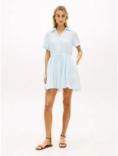 Tommy Hilfiger Essential Linen Mini Shirtdress In Blue
