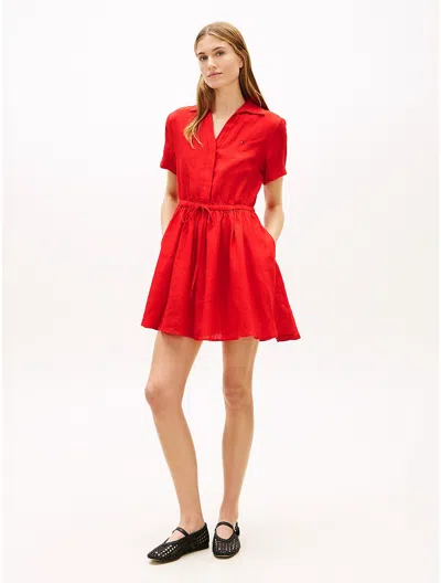 Tommy Hilfiger Essential Linen Mini Shirtdress In Red