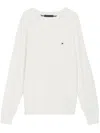 Tommy Hilfiger Crew Neck Cotton Sweater With Ribbed Cuffs In White