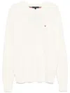Tommy Hilfiger Crew Neck Cotton Sweater With Ribbed Cuffs In White