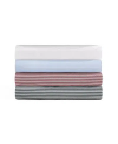 Tommy Hilfiger Essentials Solid Cotton Percale Fitted Sheets In Red,dark Blue