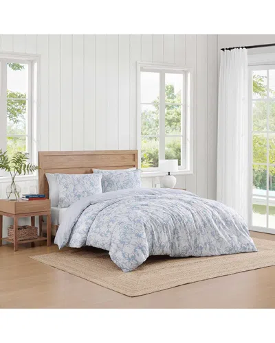 Tommy Hilfiger Ethereal Floral Cotton Duvet Cover Set In White,soft Sky Blue