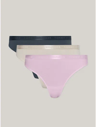 Tommy Hilfiger Everyday Luxe Thong 3 In Pearly Pink/mil Den/bare There